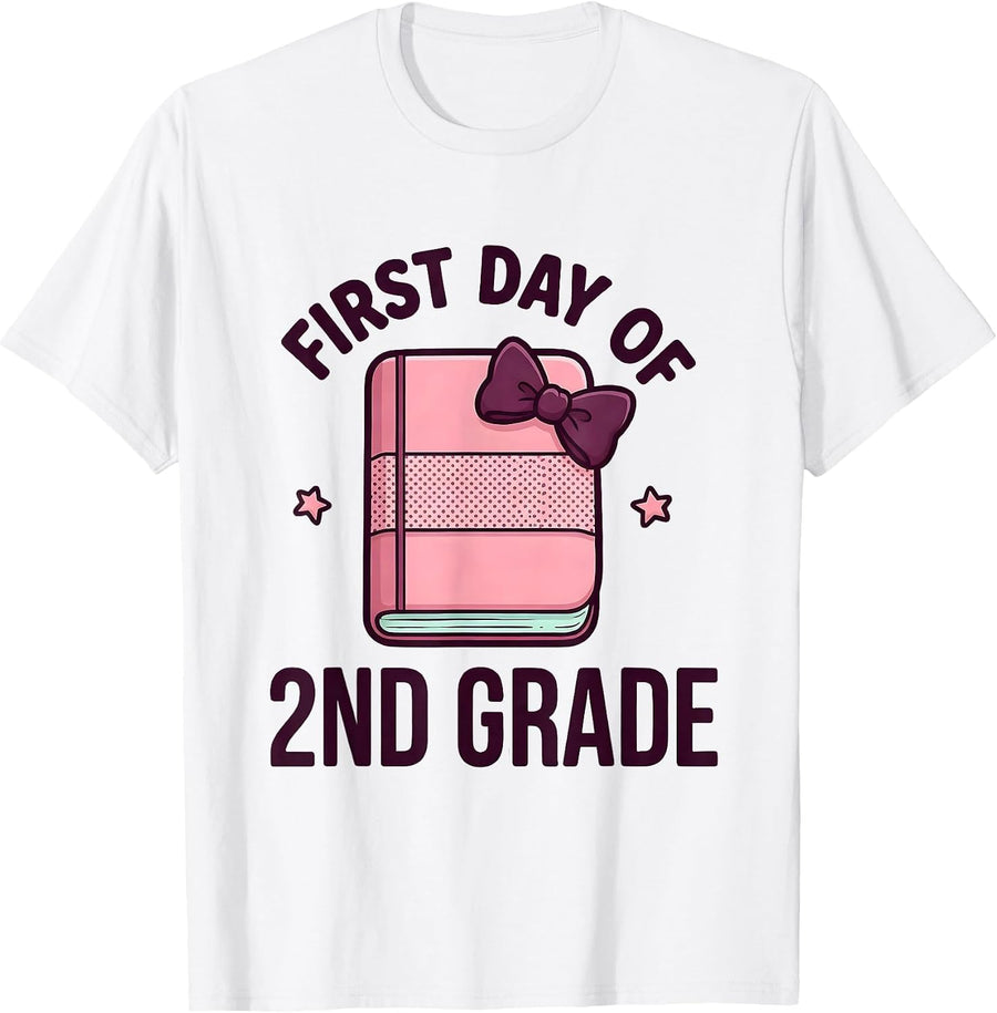Men's First Day Of 2nd Grade Cute Kawaii Coquette Bow Back T-Shirt - White
