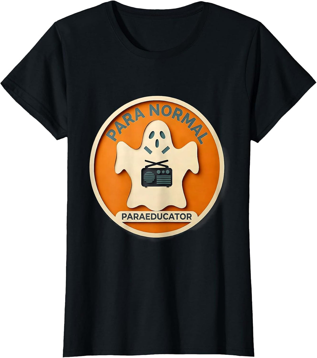 Women's Para Normal Paraeducator Paper Cutout Ghost Halloween T-Shirt - Black