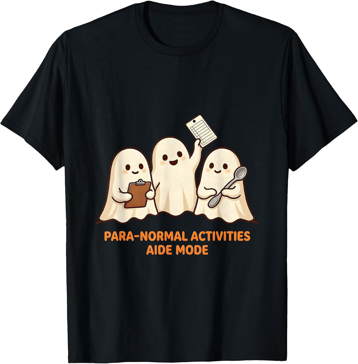 Men's Para-Normal Activities Aide Mode Cute Kawaii Ghost SpEd T-Shirt - Black