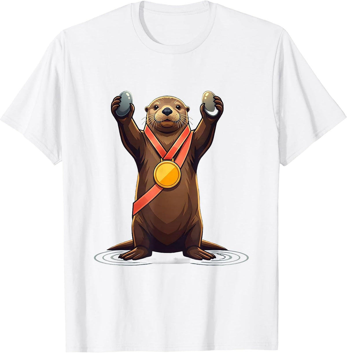 Men's Proud Sea Otter Medal Cute Otter Lover Gift T-Shirt - White