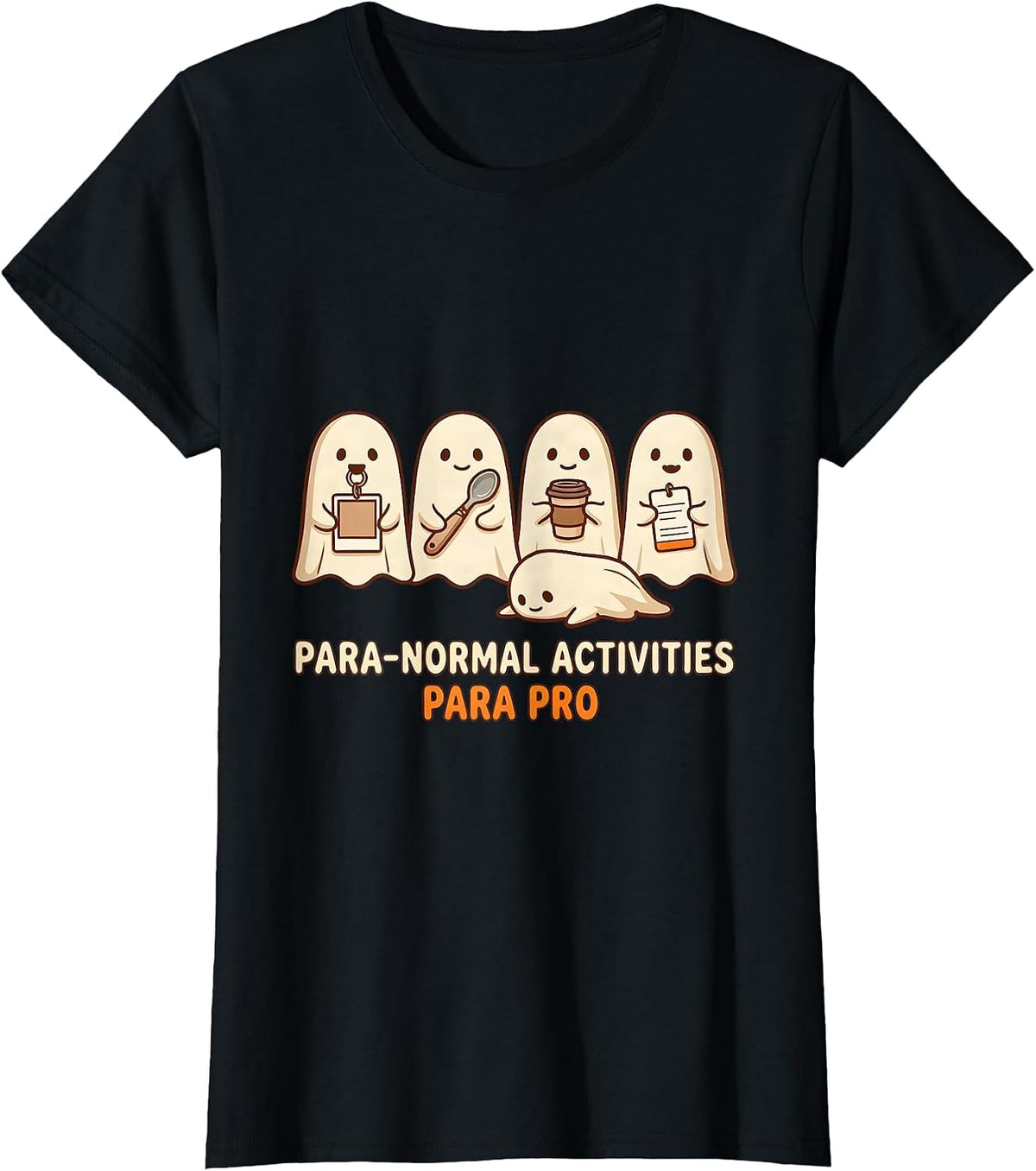 Women's Para-Normal Activities Para Pro Cute Ghost SpEd Teacher T-Shirt - Black
