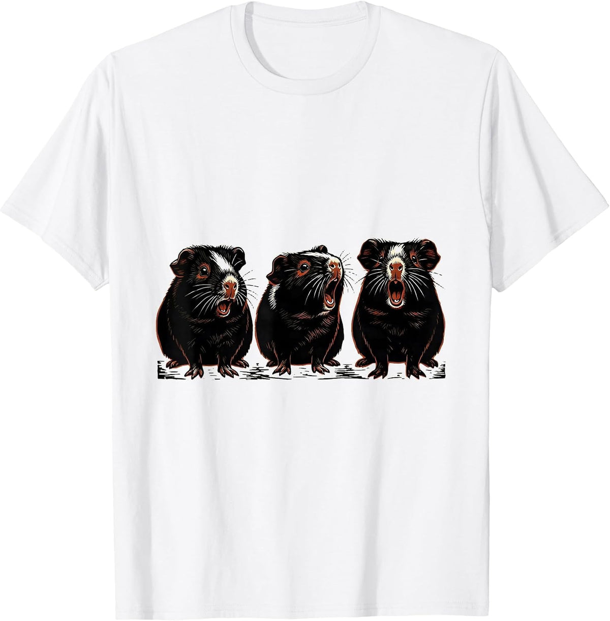 Men's Guinea Pig Alert Linocut Funny Pet Lover T-Shirt - White
