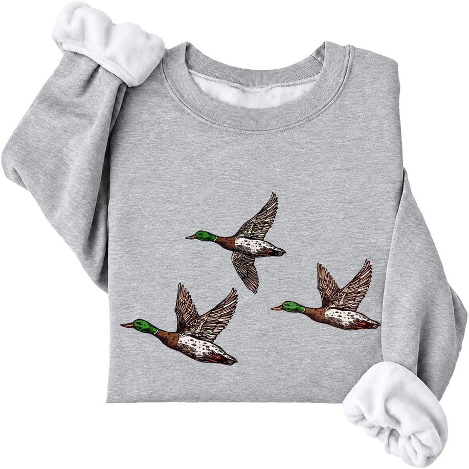 Fleece Lined Mallard Duck Sweatshirt Camo Hunting Season Duck Sweatshirts - Fleece Lined Grey