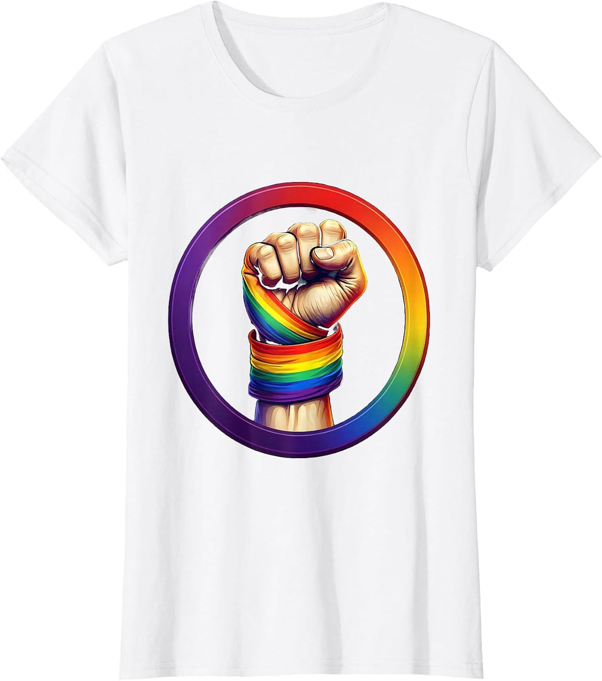 Women's Rainbow Fist Raised Pride Graphic Design T-Shirt - White