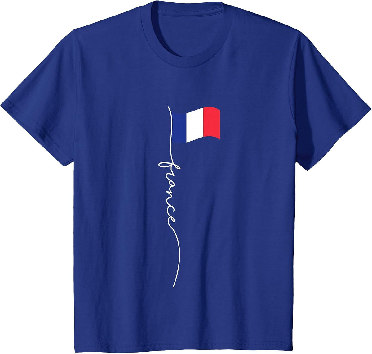France Signature Flag Pole - Elegant Patriotic French Flag T-Shirt - Royal Blue