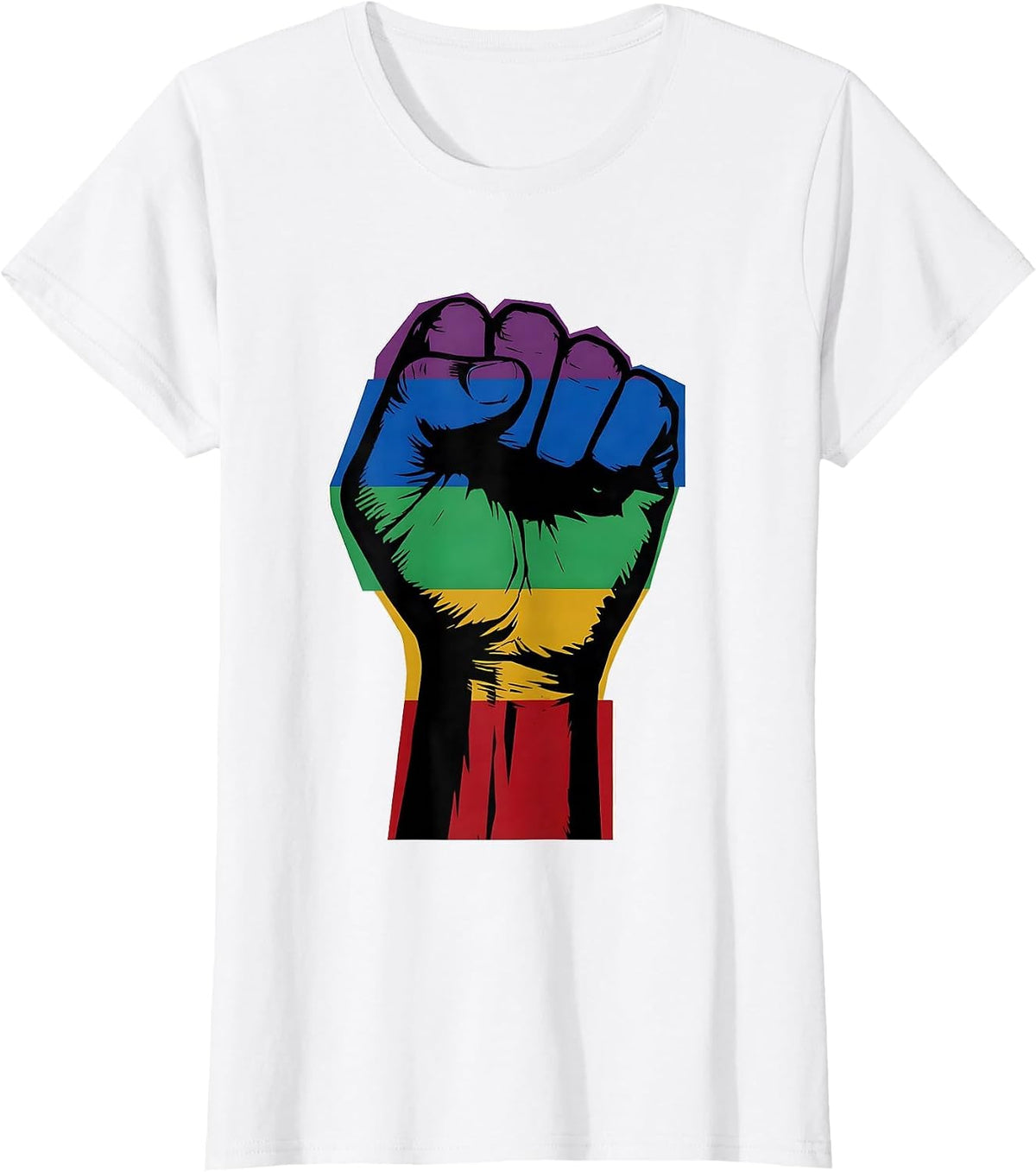 Rainbow Raised Fist Pride and Unity Graphic T-Shirt, Women, White, X-Small - As Pictured