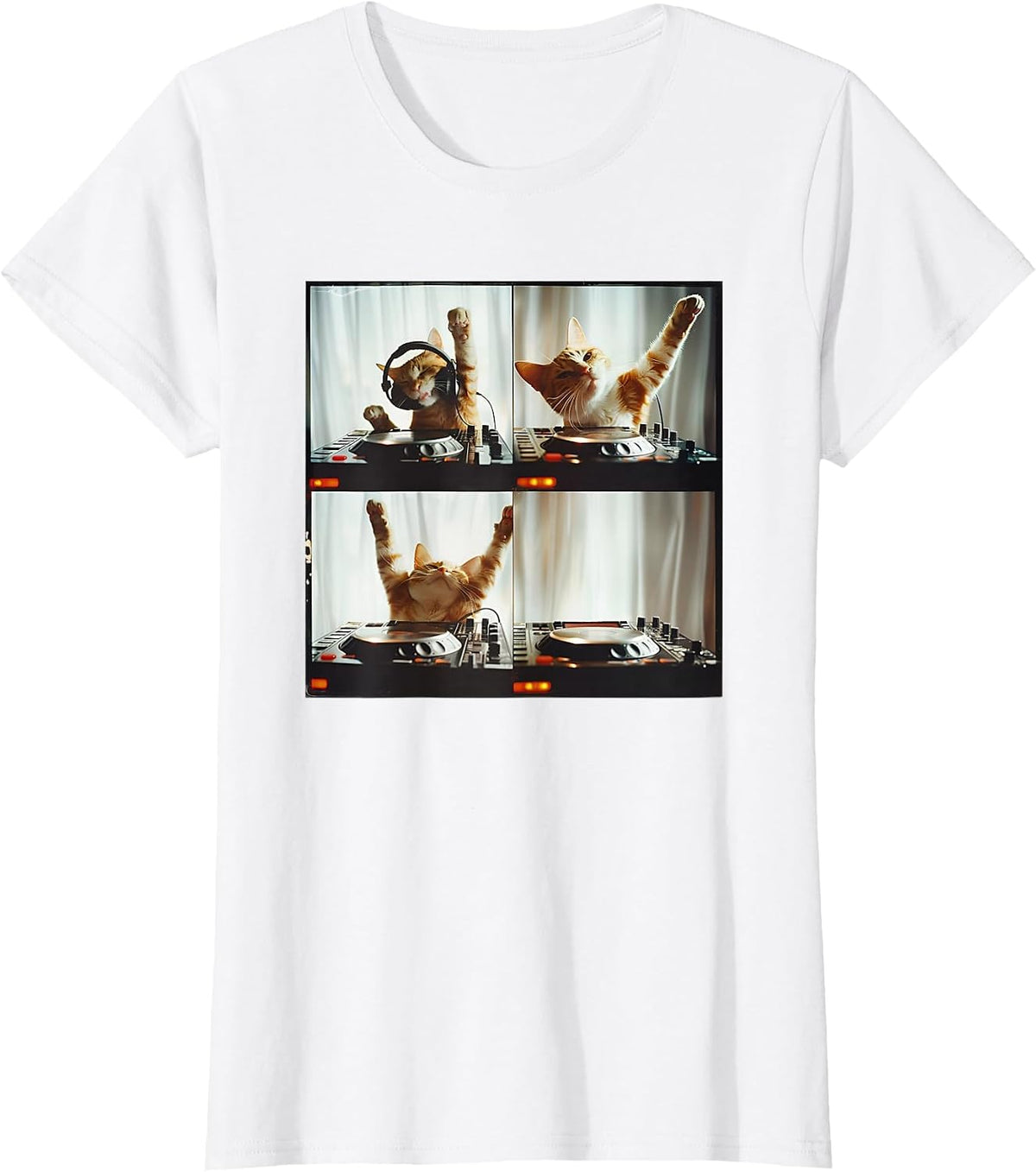 DJ Cat Photo Booth Funny Cat T-Shirt - White