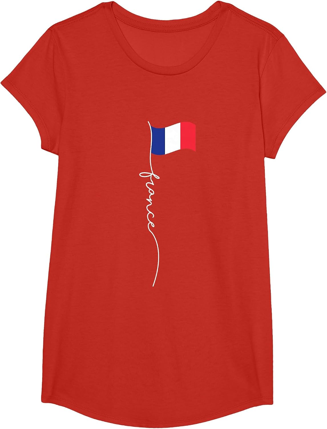 France Signature Flag Pole - Elegant Patriotic French Flag T-Shirt - Girls Red