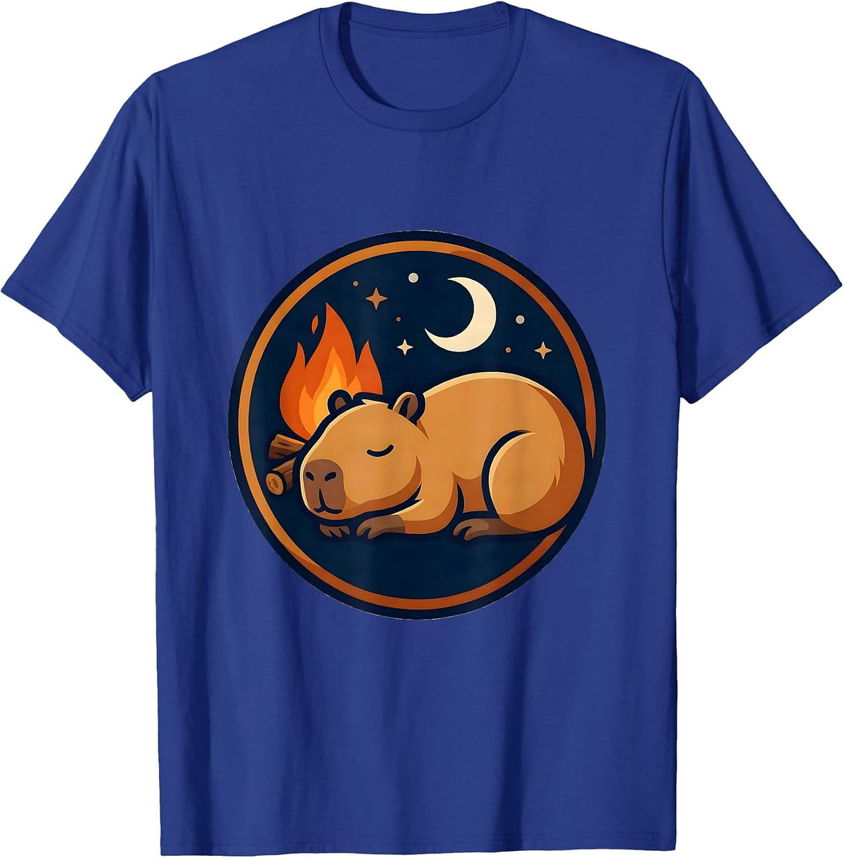 Men's Capybara Sleeping by Campfire Night Scene T-Shirt - Royal Blue
