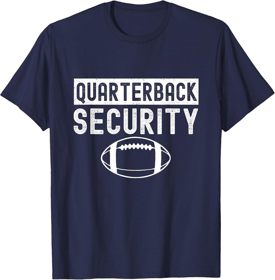 Quarterback Security Funny American Football Lineman T-Shirt - Navy Blue