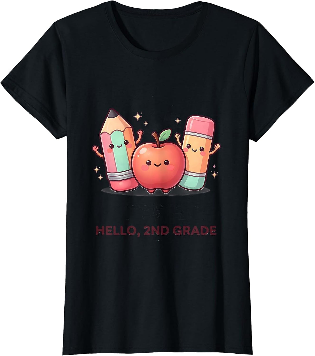 Women's Hello, 2nd Grade Cute Kawaii School Supplies Back To School T-Shirt - Black