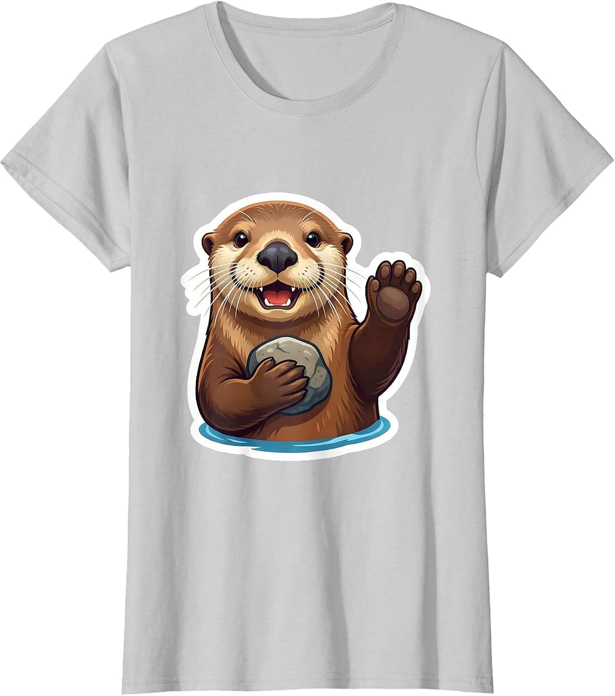 Sea Otter Waving Funny Otter Lover Gift T-Shirt - Silver Grey