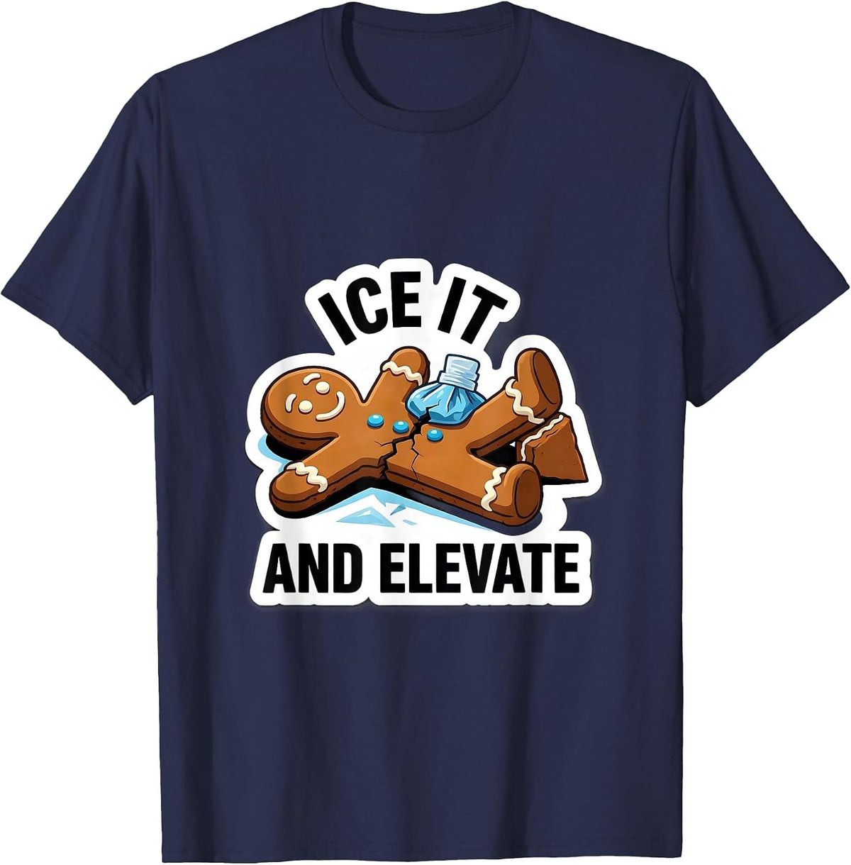 Ice It And Elevate Funny Physical Therapist Gingerbread T-Shirt - Navy Blue