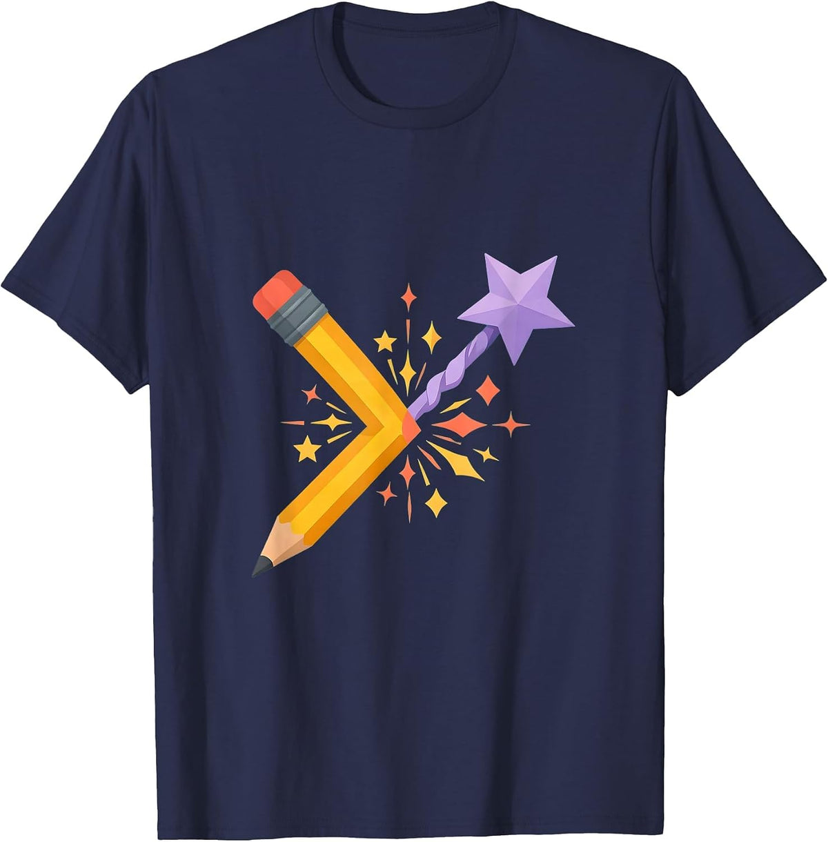 Special Education Teacher Magic Wand Pencil Art T-Shirt - Navy Blue