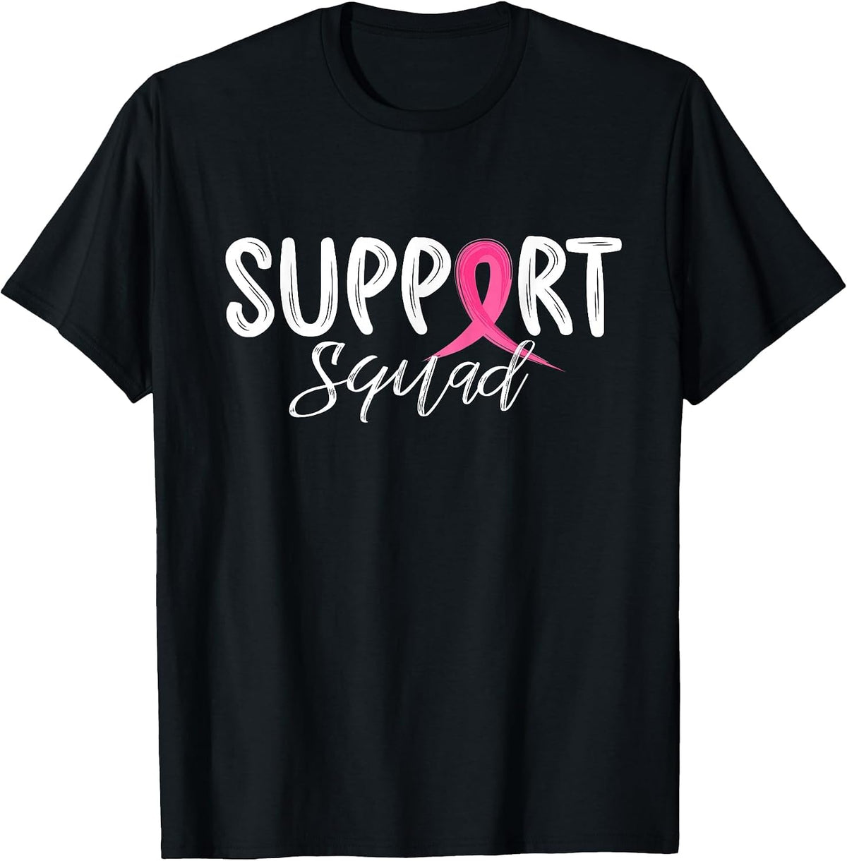 Ribbon Pink Warrior Breast Cancer Awareness Support Squad T-Shirt - Black