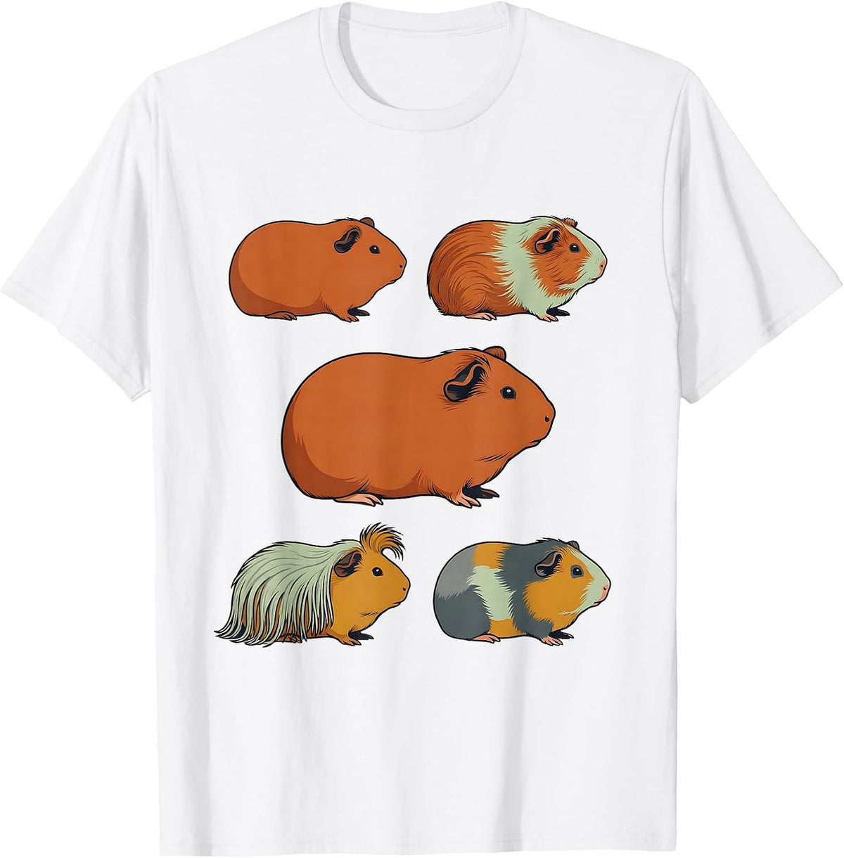 Men's Guinea Pig Breeds Flat Vector Art Cavy Lover Gift T-Shirt - White