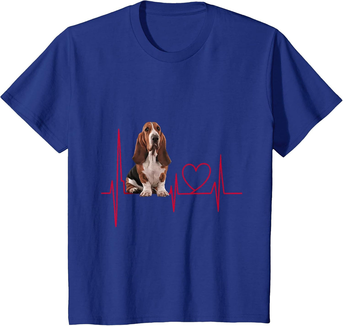 Heartbeat Basset Hound Dog T-Shirt - Royal Blue
