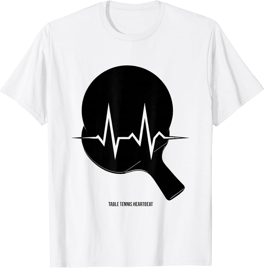Men's Table Tennis Heartbeat Ping Pong Paddle EKG Pulse Sports T-Shirt - White