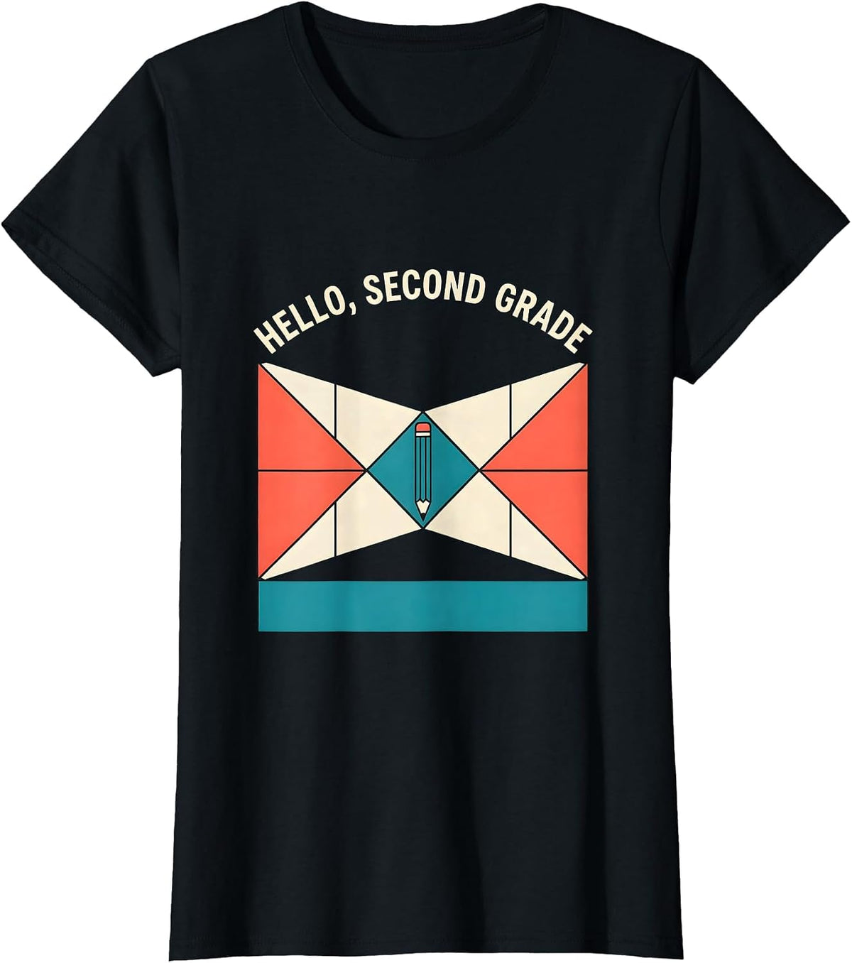 Women's Hello, Second Grade Coquette Bow Back to School Pencil T-Shirt - Black