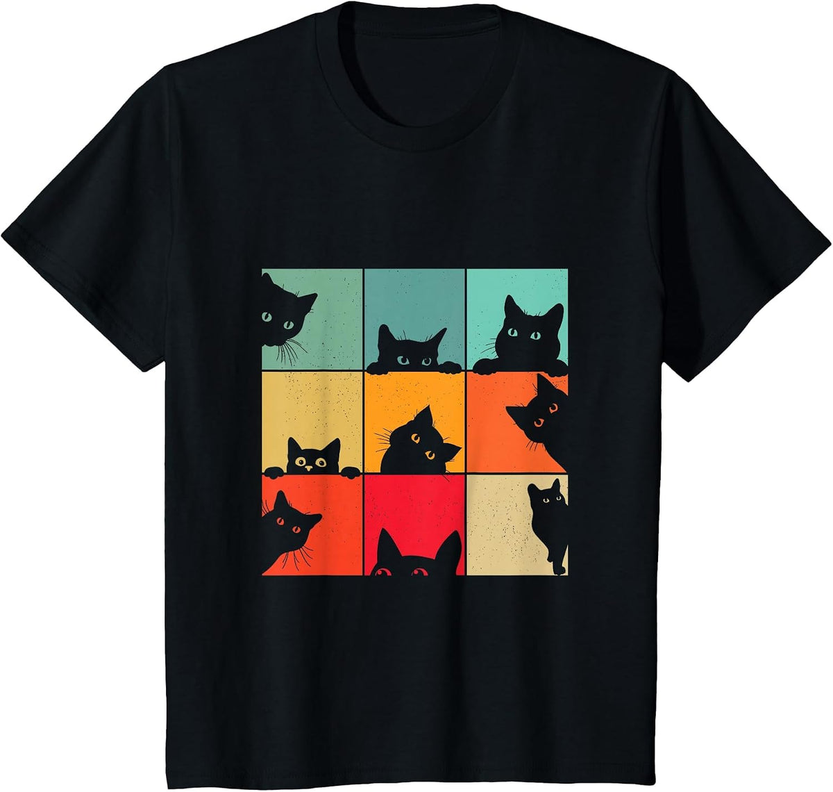 Funny Retro Vintage Curious Black Cat for Cats Lover T-Shirt - Black