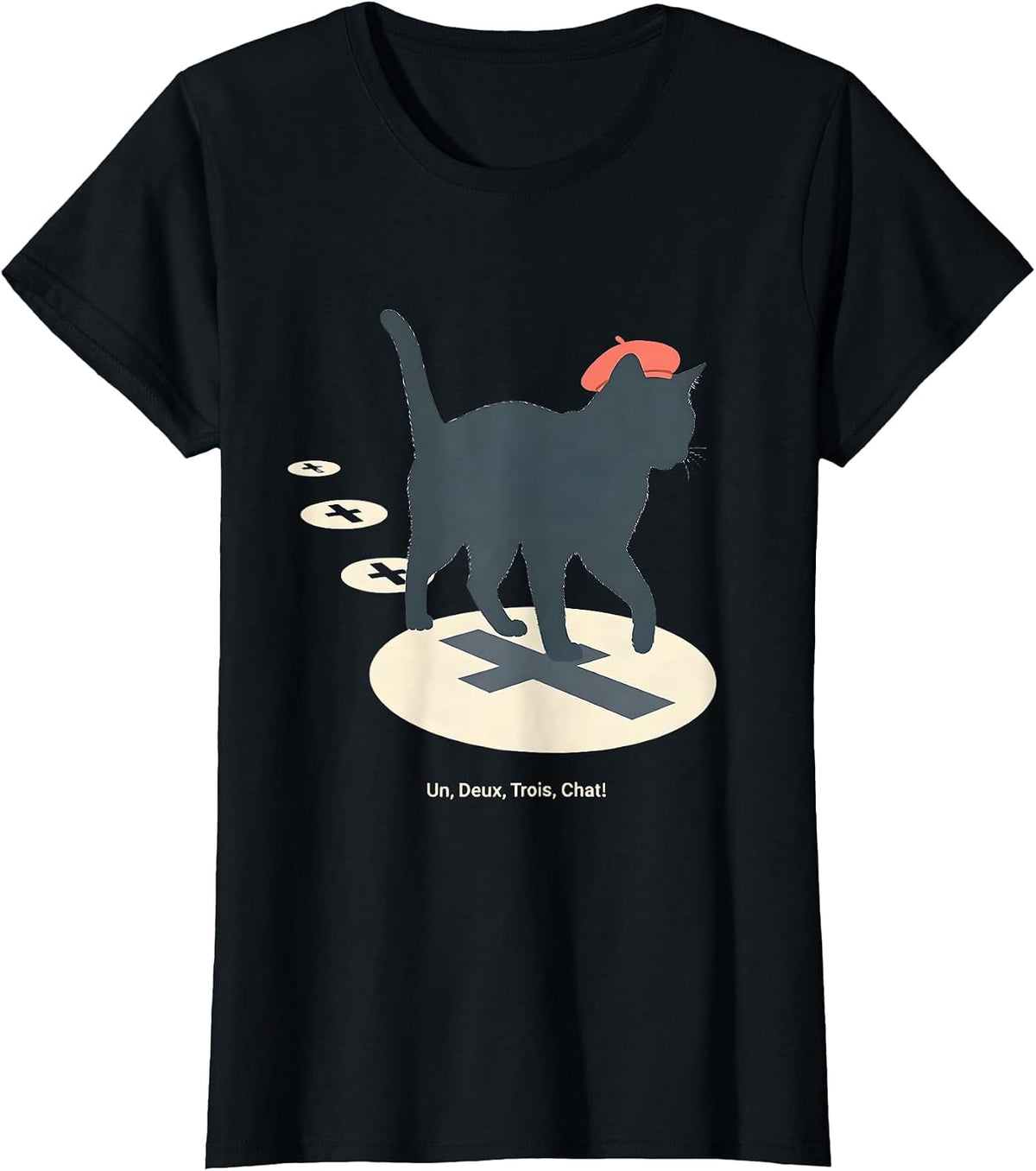 Un Deux Trois Chat Funny Francophile Cat Lover Gift T-Shirt - Black