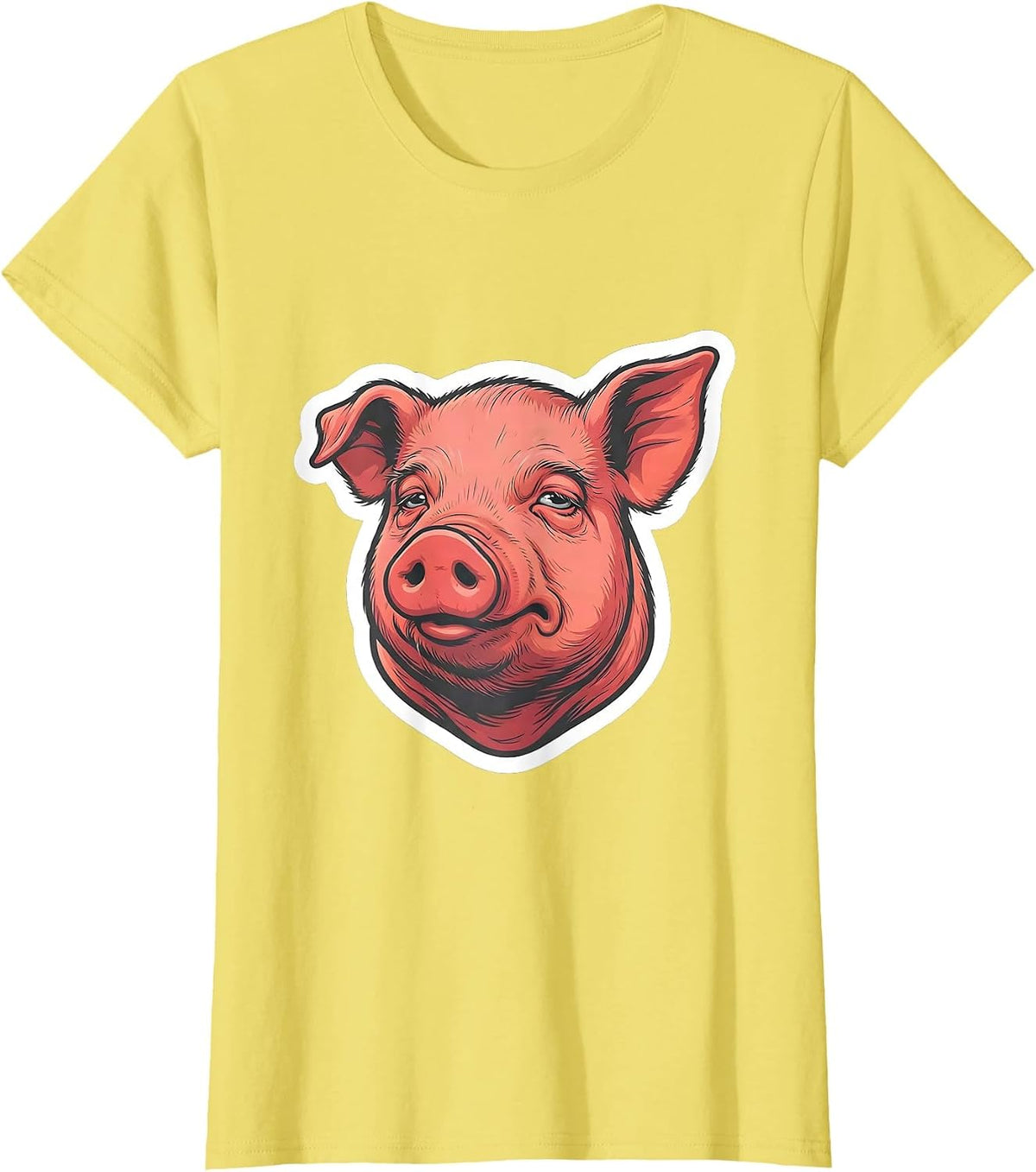 Pig Bust Funny Farm Animal Lover Sticker Humor T-Shirt - Lemon Yellow