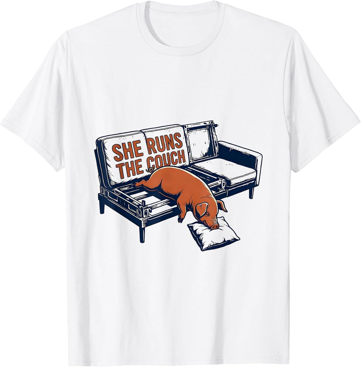 Men's She Runs The Couch Funny Pig Lover Farm Animal Humor T-Shirt - White