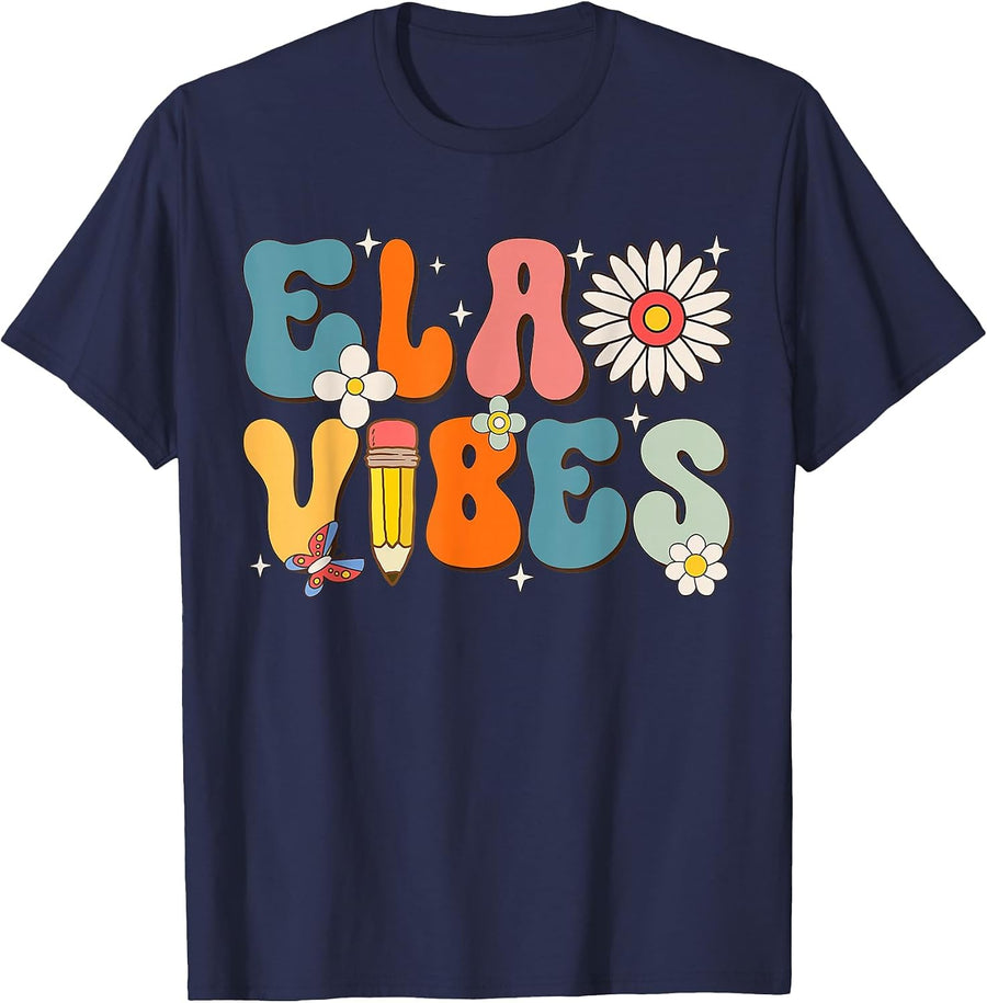 English Teacher - Ela Vibes Teacher Kids First Day of School T-Shirt - Navy Blue