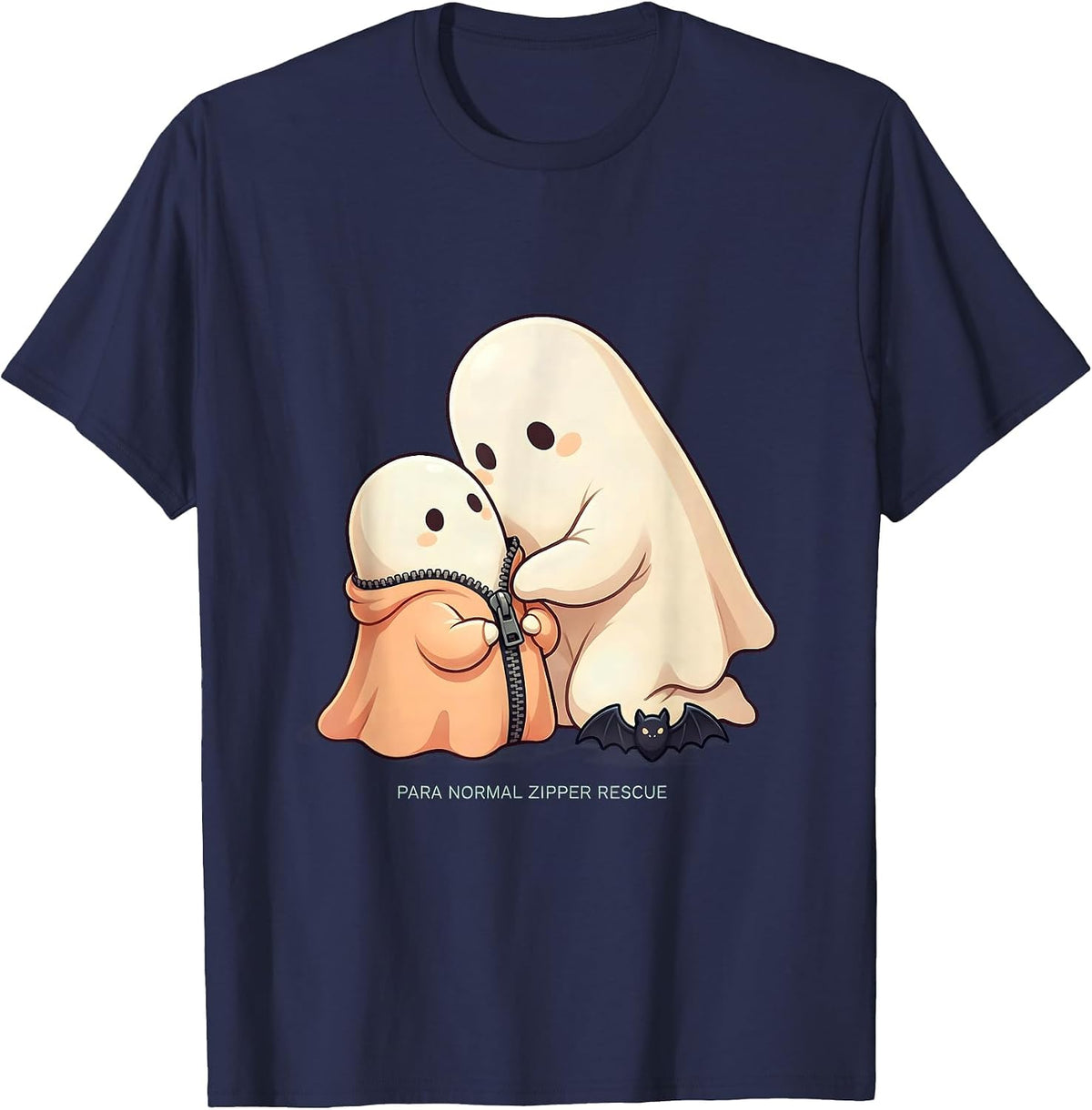 Men's Para Normal Zipper Rescue Cute Kawaii Ghost SpEd Teacher T-Shirt - Navy Blue