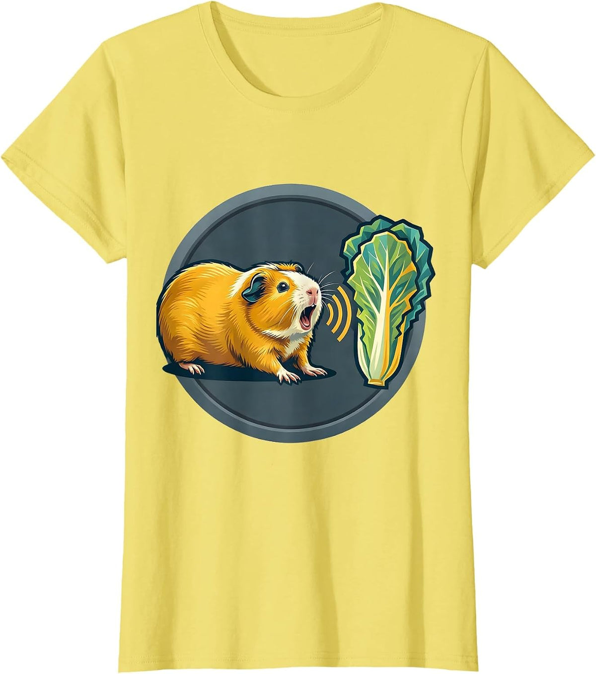 Guinea Pig Eating Leaf Funny Cavy Lover Humor T-Shirt - Lemon Yellow