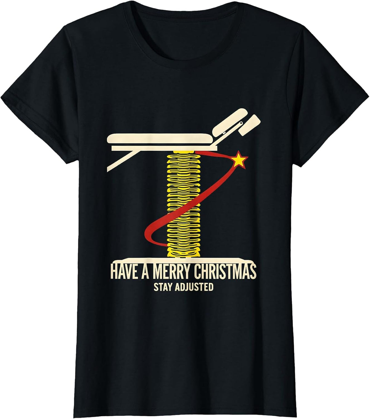 Women's Have A Merry Christmas Stay Adjusted Funny Chiropractor T-Shirt - Black