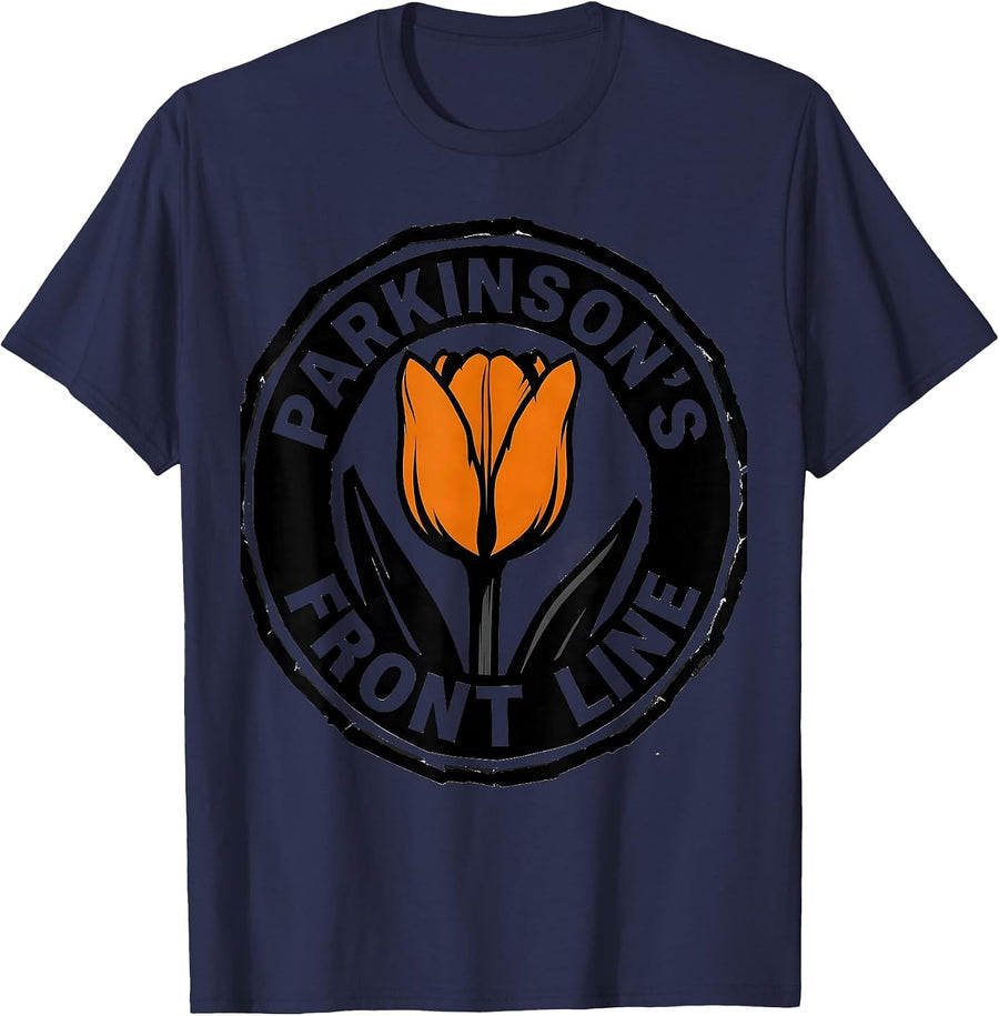 Parkinson's Front Line Defiant Humor Cause Awareness Gift T-Shirt - Navy Blue