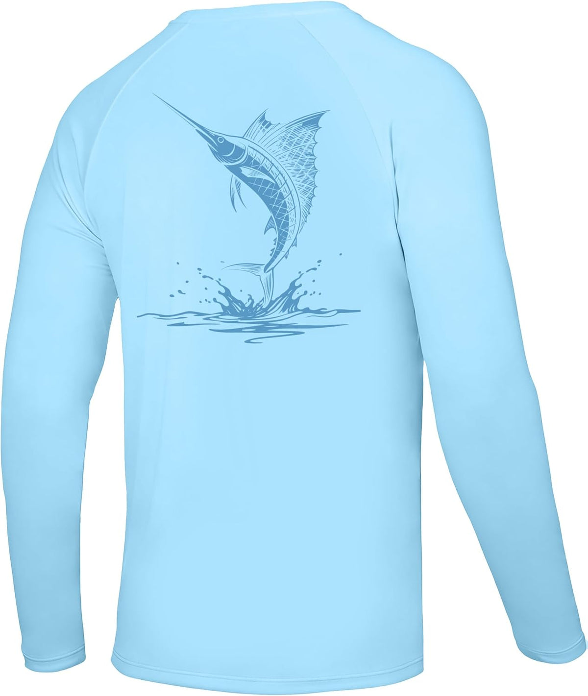 Men's UPF 50+ Fishing Shirt, Long Sleeve Quick Dry Sun Shirts - Light Blue (Line Art Marlin)