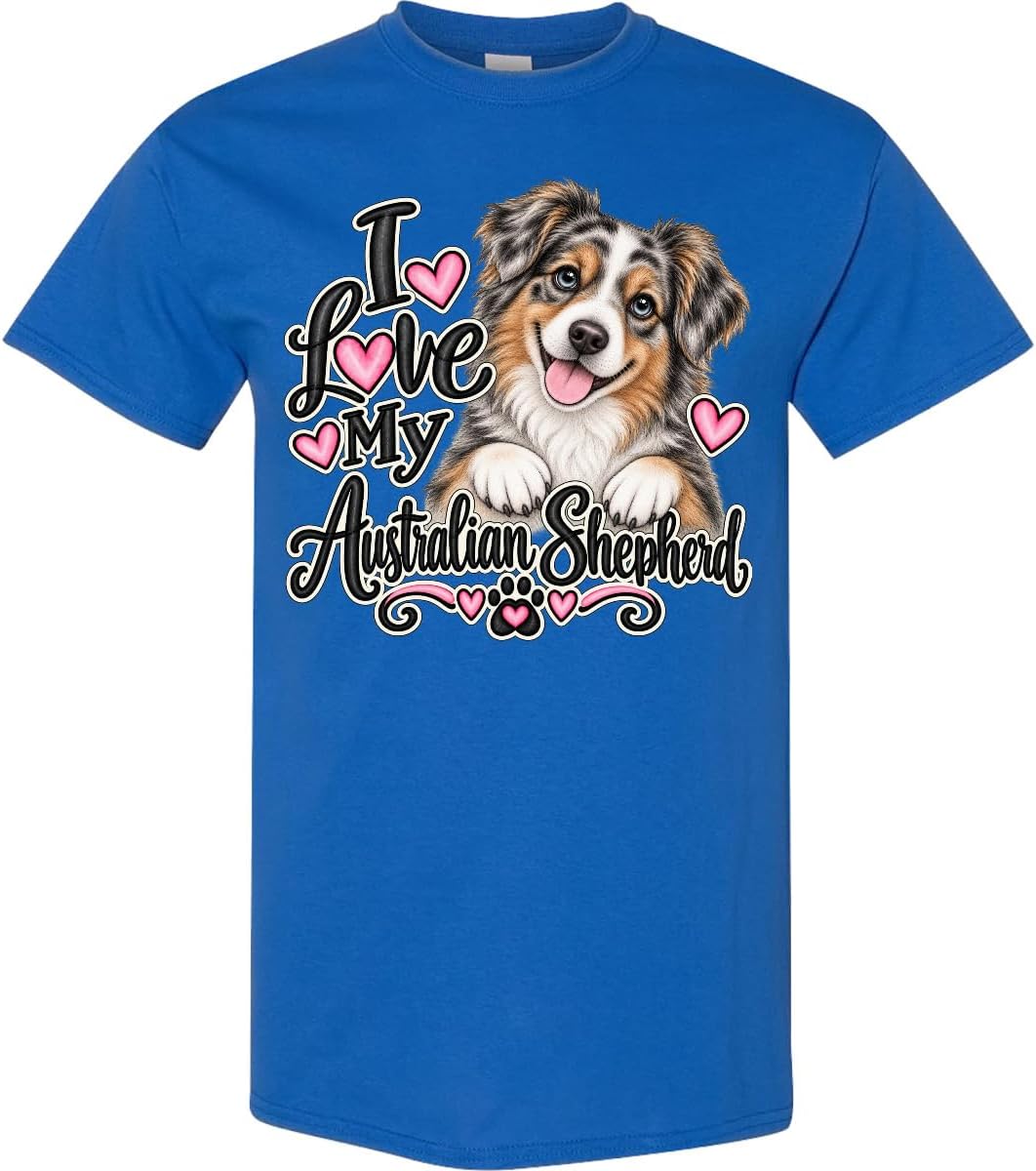 inktastic I Love My Australian Shepherd Adult T-Shirt - Royal Blue