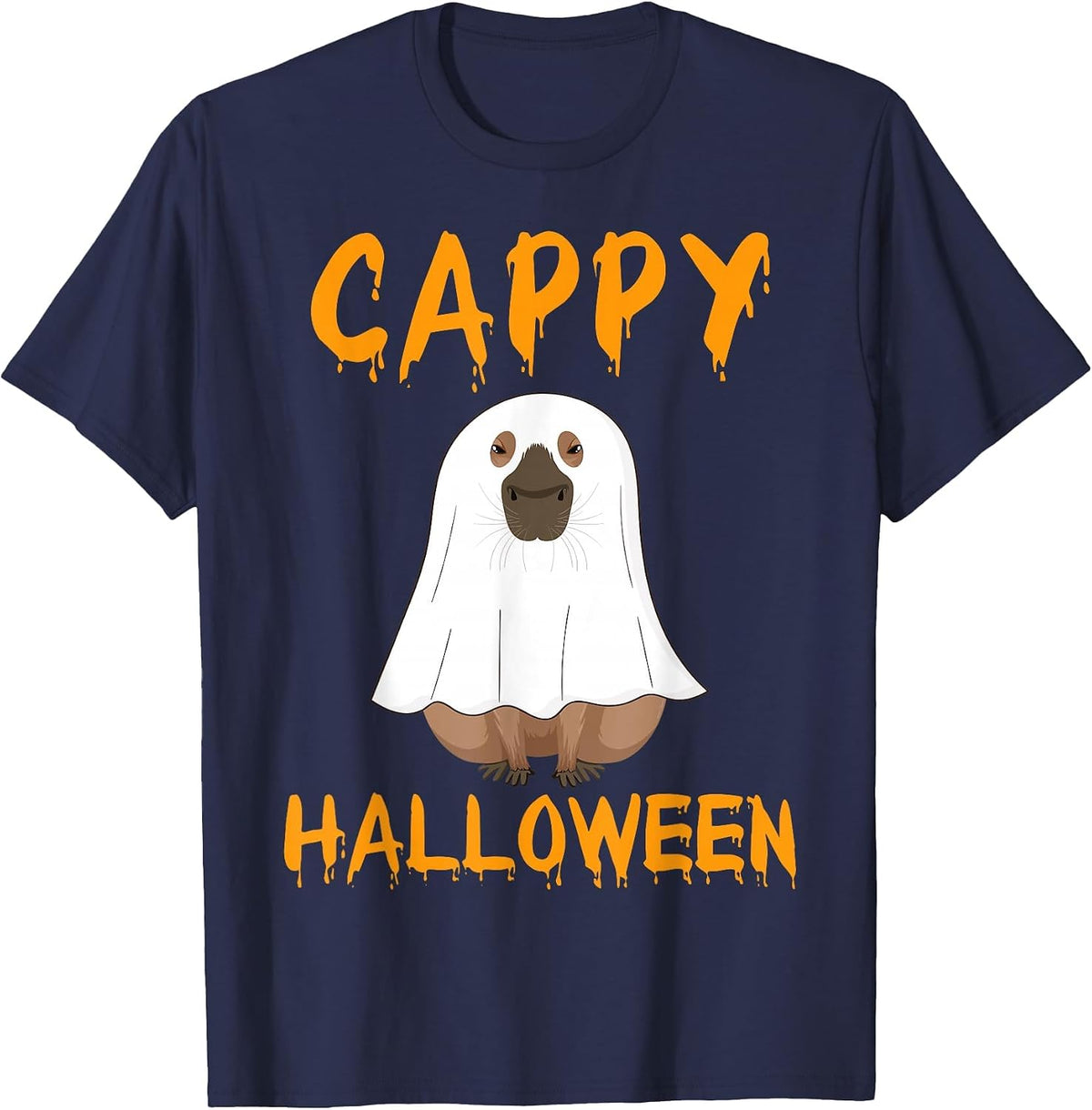 Cappy Halloween Funny Capybara Ghost T-Shirt - Navy Blue
