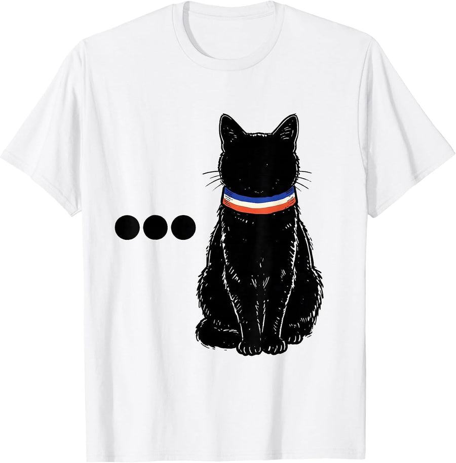 Men's Counting Dots Cat with Tricolour Collar French Cat Lover T-Shirt - White