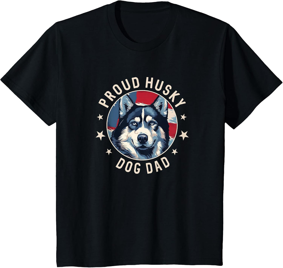 Proud Husky Dad American Flag Patriotic Husky Dad T-Shirt - Black