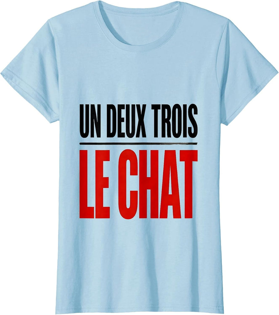 Women's Un Deux Trois Le Chat Funny French Cat Lover Gift T-Shirt - Baby Blue