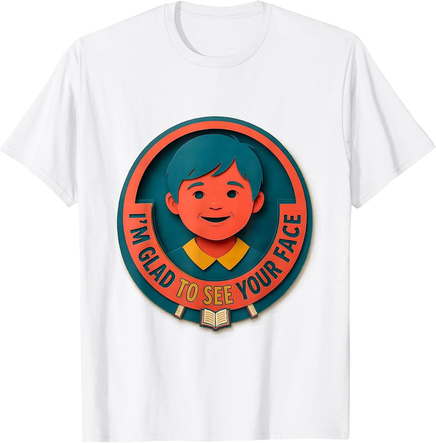 I'm Glad To See Your Face Cute Teacher Back to School T-Shirt - White