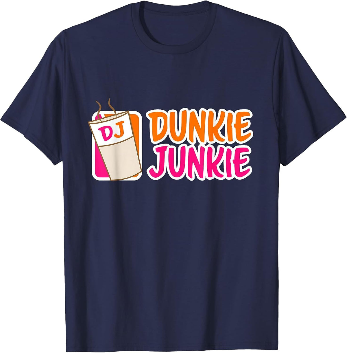 Donut and Coffee Lover Dunkie Junkie T-Shirt - Navy Blue