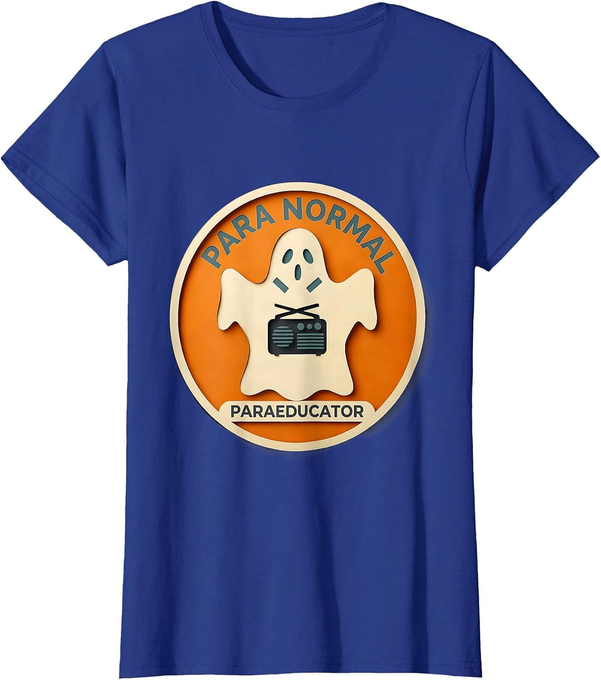 Women's Para Normal Paraeducator Paper Cutout Ghost Halloween T-Shirt - Royal Blue