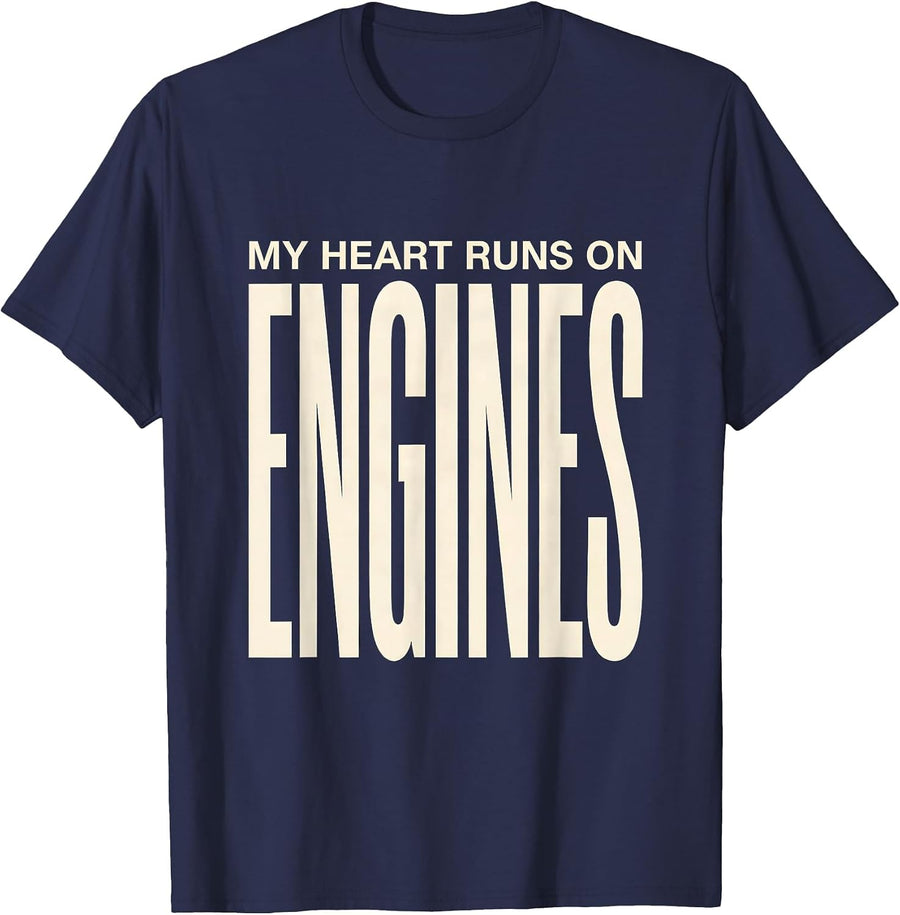 My Heart Runs On Engines Funny Car Guy Auto Mechanic Gift T-Shirt - Navy Blue