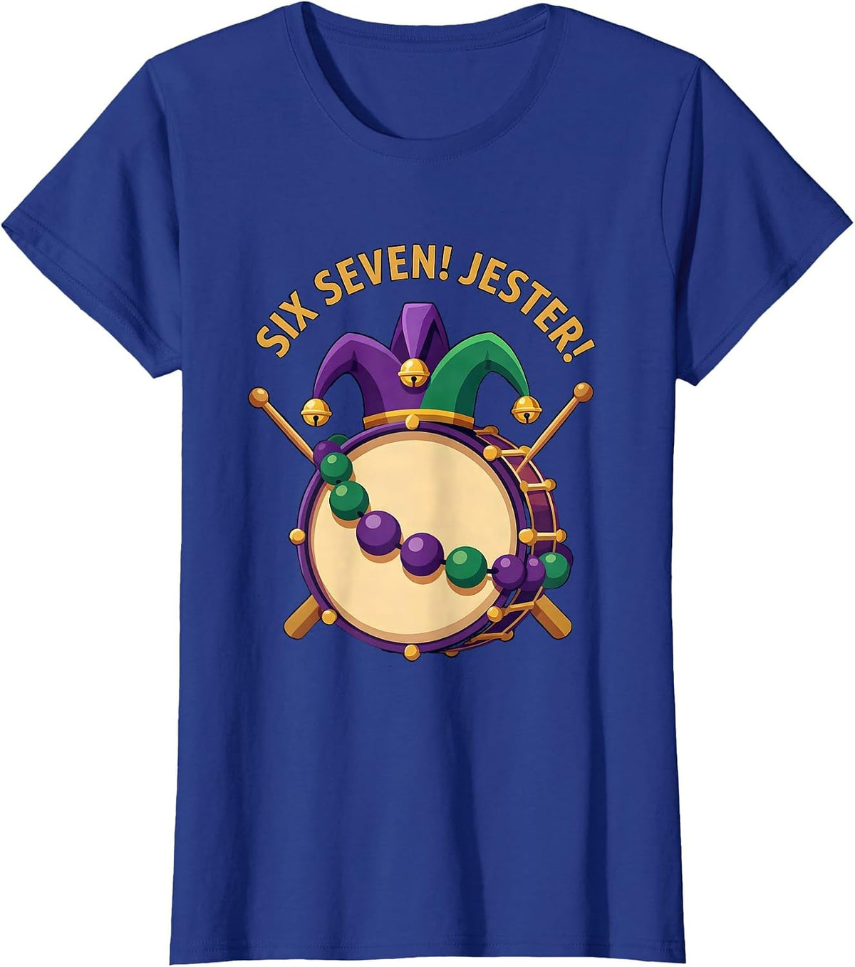 Women's Six Seven! Jester Mardi Gras Carnival Meme Kids Humor T-Shirt - Royal Blue