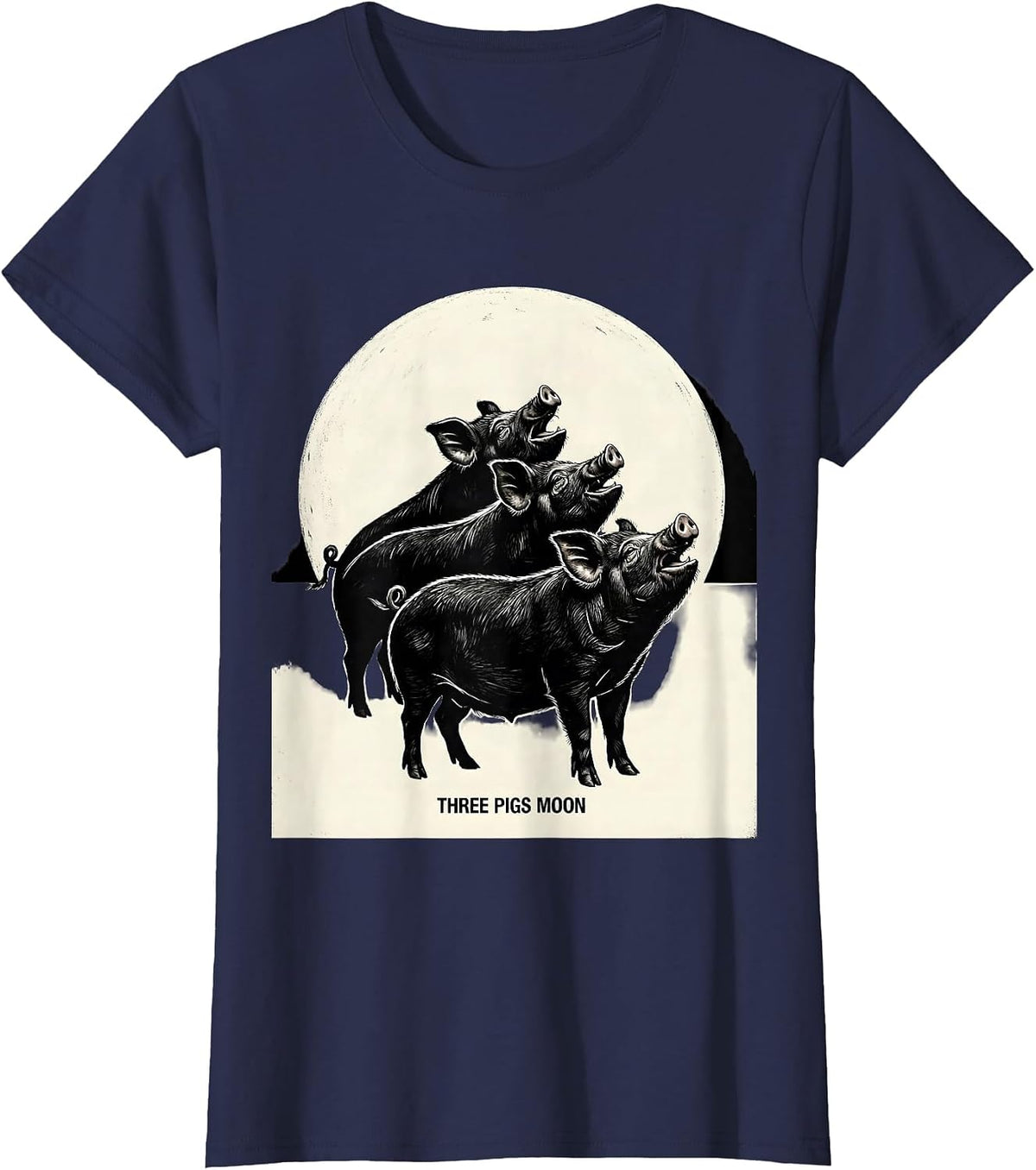 Women's Three Pigs Moon Scratchboard Meme Humor Animal Lover Gift T-Shirt - Navy Blue