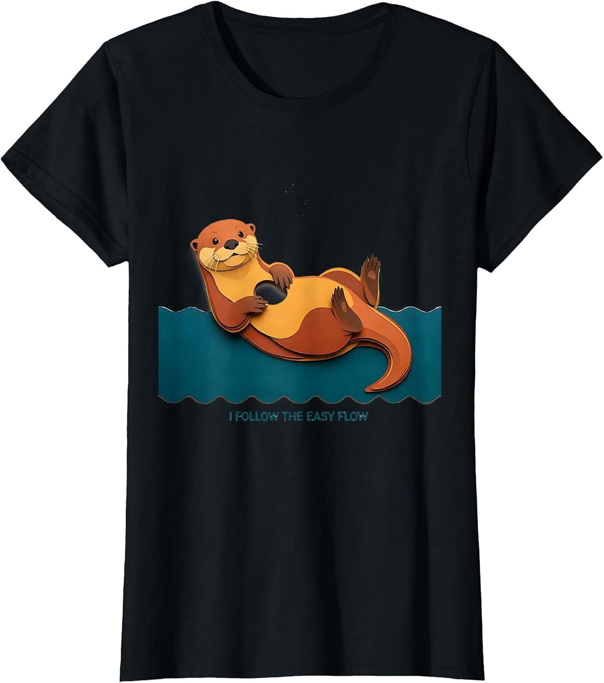 I Follow The Easy Flow Funny Otter Lover Sea Animal Humor T-Shirt - Black