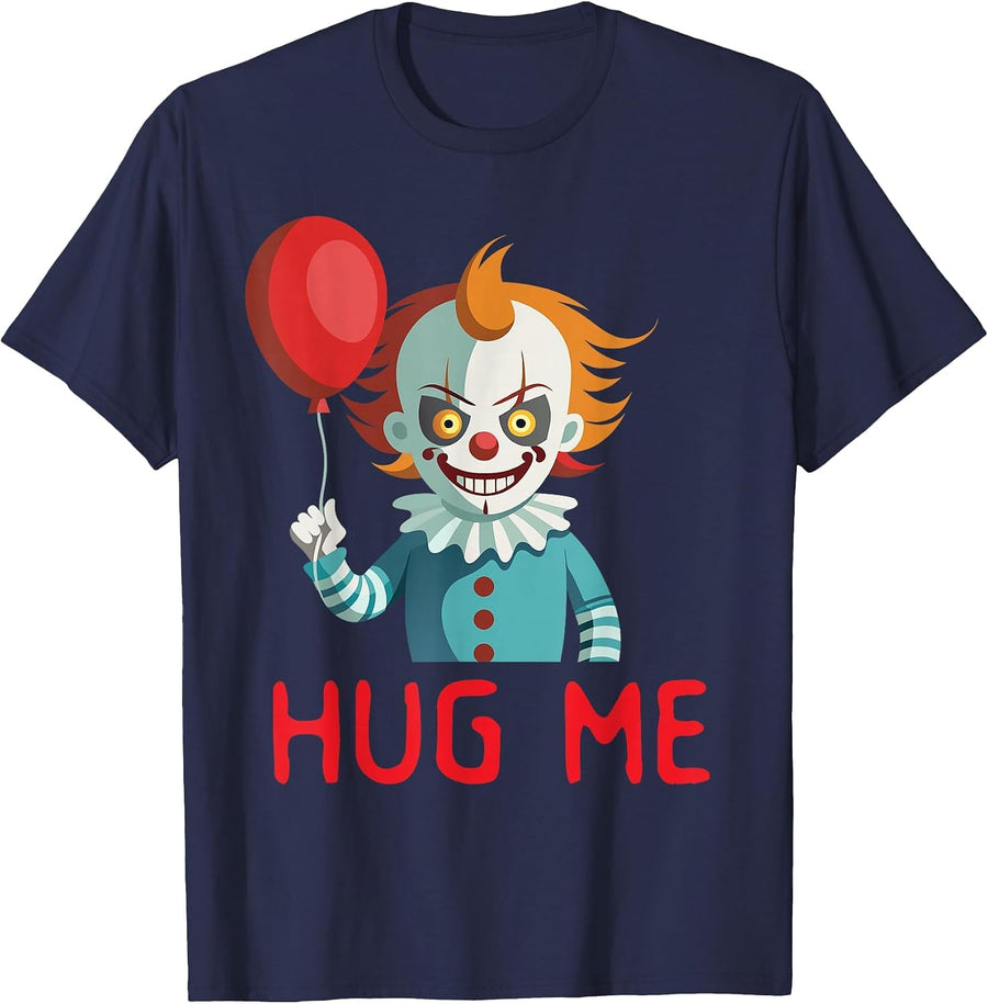 Horror Clown Tee Creepy Halloween Costume Scary Hug Me Clown T-Shirt - Navy Blue