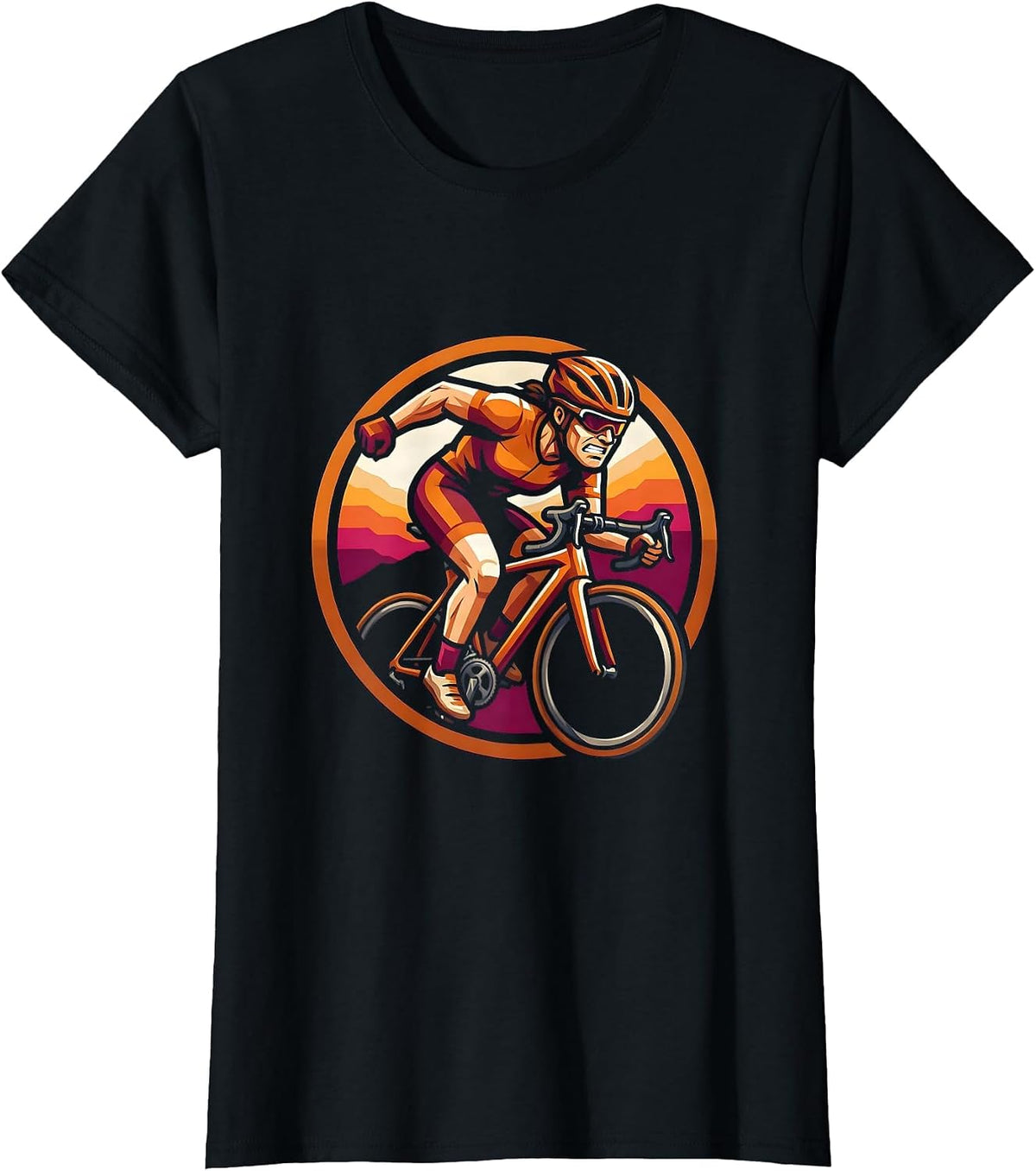 Cyclist Sprinting Uphill Sunset Graphic T-Shirt - Black