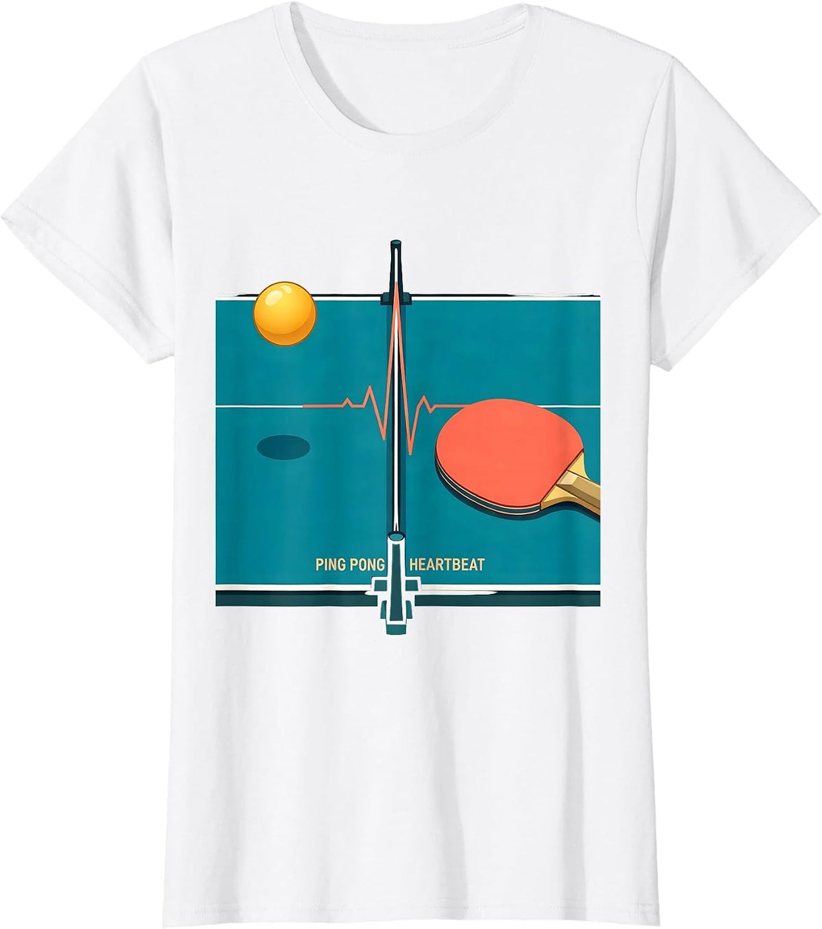 Women's Ping Pong Heartbeat Flat Vector Ping Pong Lover Humor T-Shirt - White