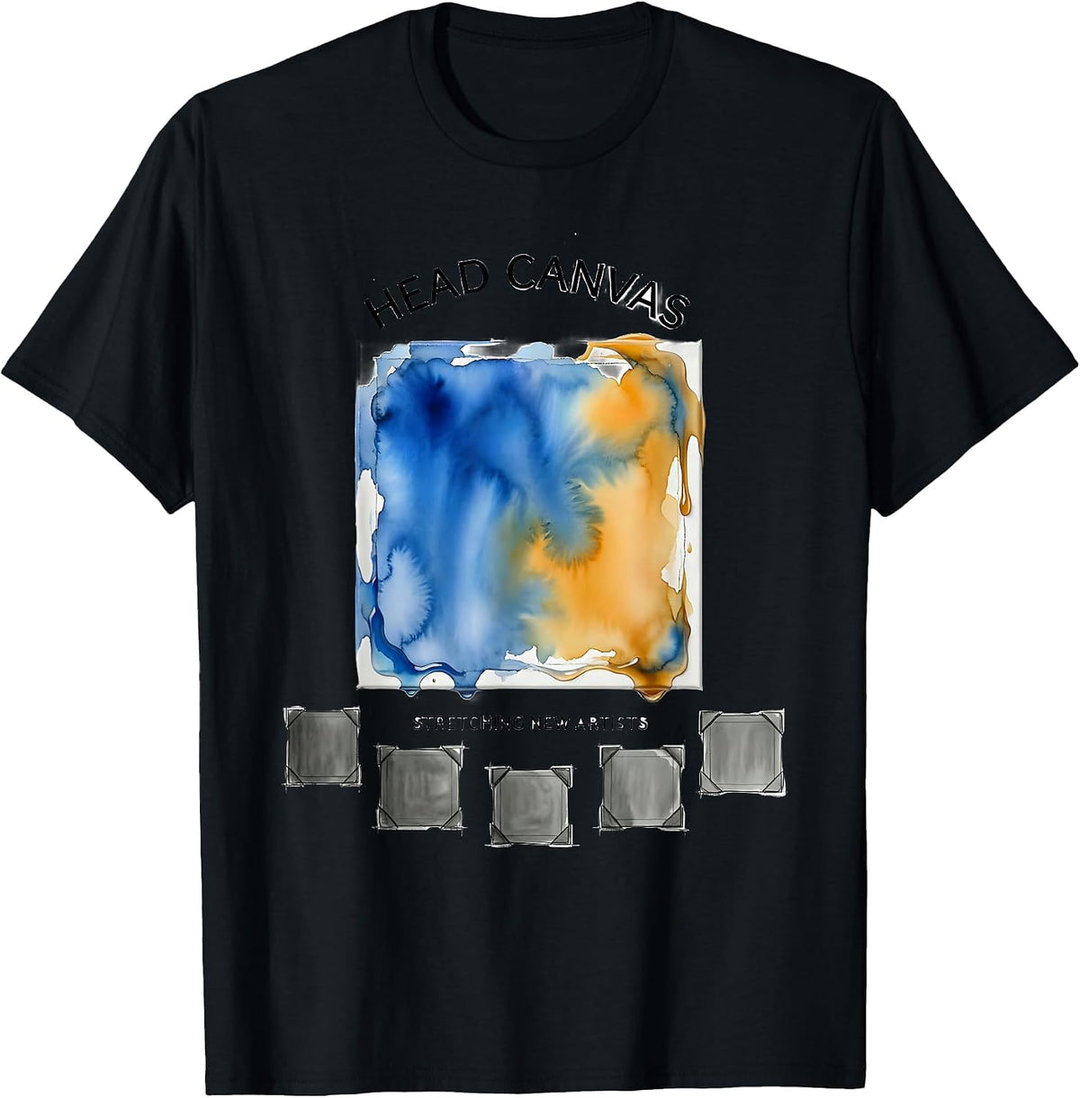 Men's Head Canvas Stretching New Artists Watercolor Art Teacher T-Shirt - Black