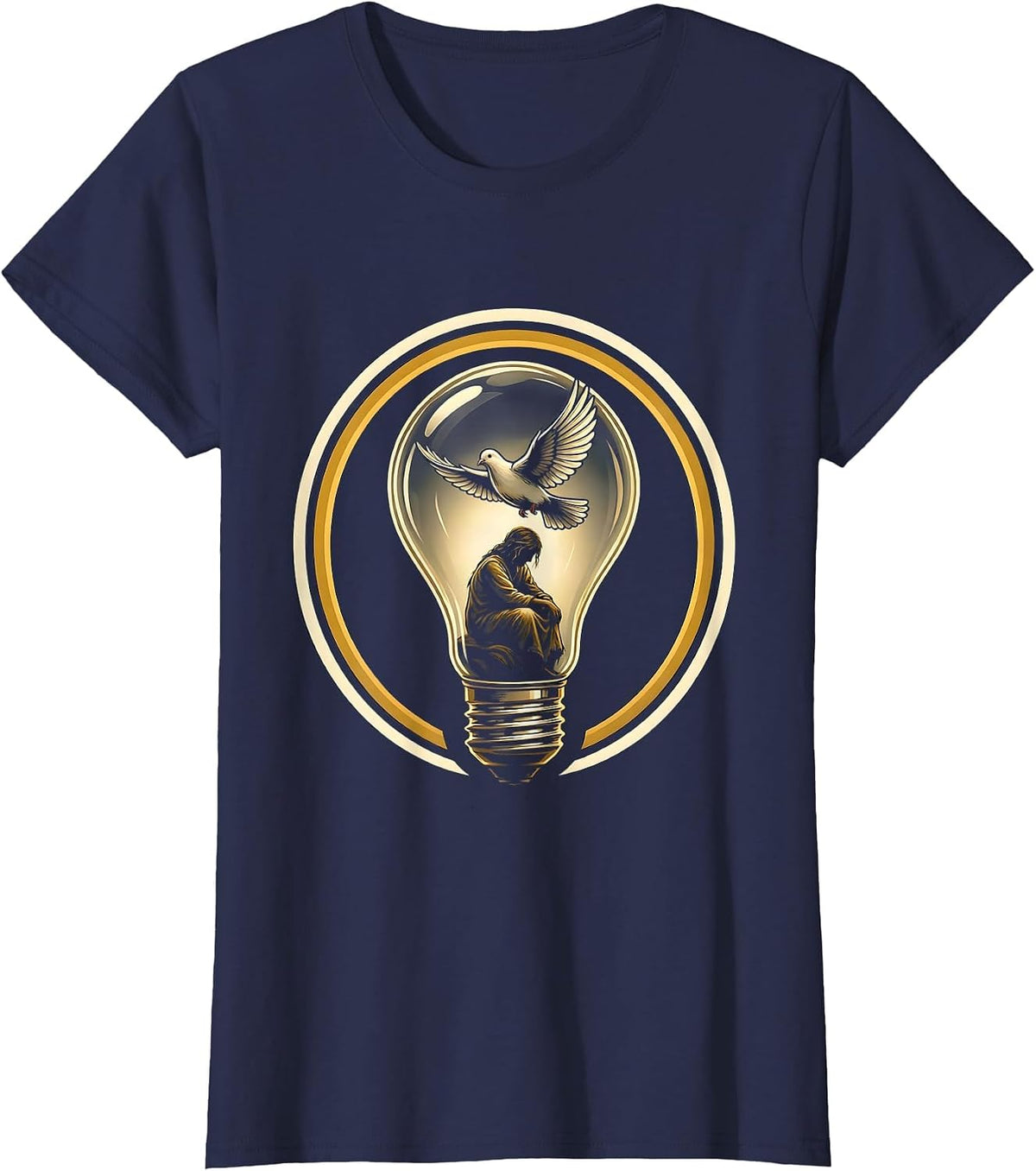 Women's Autism Awareness Glowing Lightbulb Figure Design T-Shirt - Navy Blue